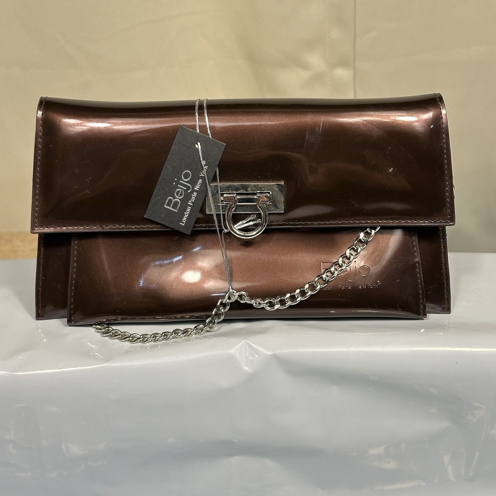 BEIJO NEW‎ ENVELOPE PURSE! Chocolate Brown/silver NWT